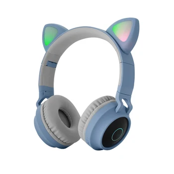 זוהר חתול האוזן האוזניות 7 צבע נושם אורות מתקפל מעל האוזן מוסיקה אוזניות אלחוטיות BT5.3 אוזניות עם מיקרופון AUX כרטיס